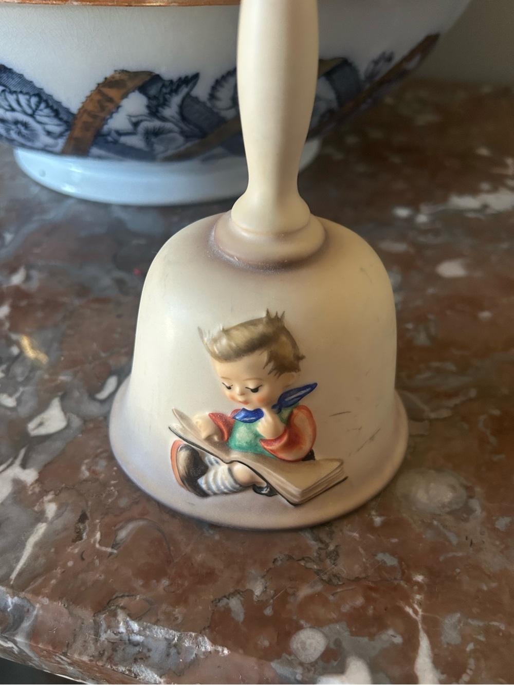 Hummel Hand-Painted Cream Porcelain Decorative Bell with Child Reading
